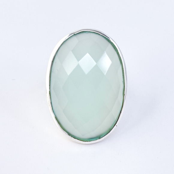 Vintage Sterling Silver 925 Faceted Blue Chalcedony Statement Ring Size 6 - Picture 2 of 8